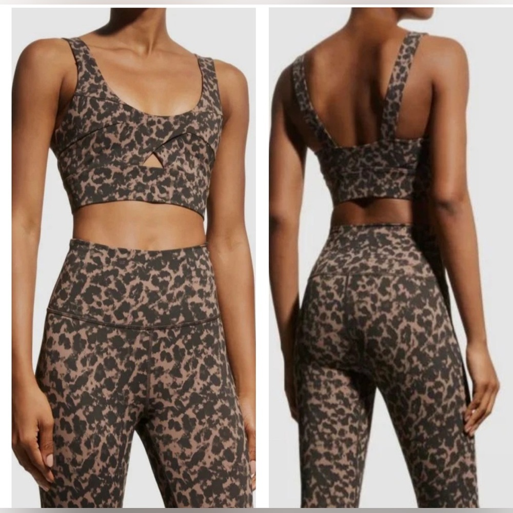 Varley Lets Go Staunton Sports Bra Supportive Leopard Size L Women’s Brown Yoga